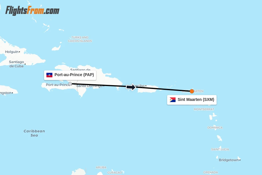 Flights from Port-au-Prince to Sint Maarten route map
