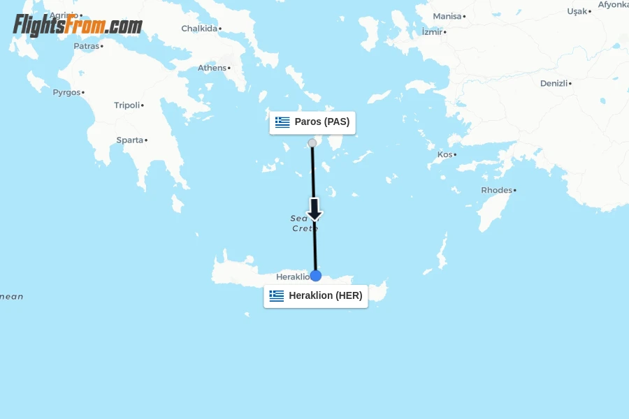 Flights from Paros to Heraklion route map