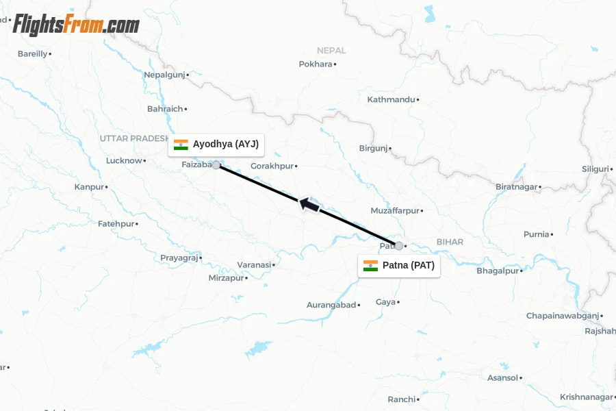 Flights from Patna to Ayodhya route map
