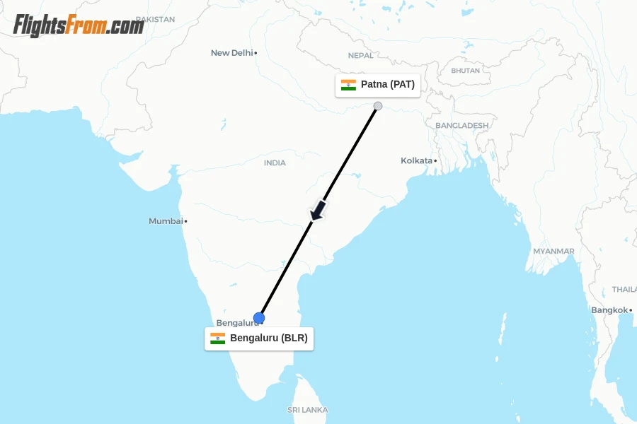 Flights from Patna to Bengaluru route map