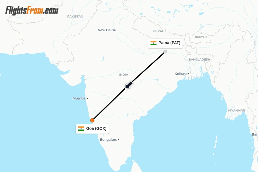 Flights from Patna to Goa route map