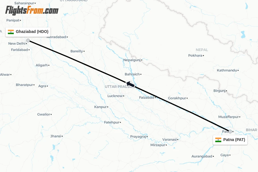 Flights from Patna to Ghaziabad route map