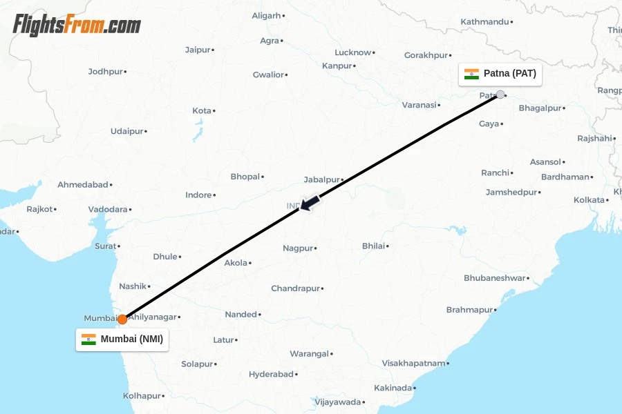 Flights from Patna to Mumbai route map