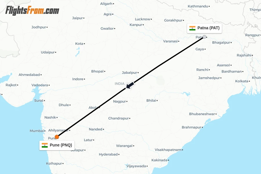 Flights from Patna to Pune route map