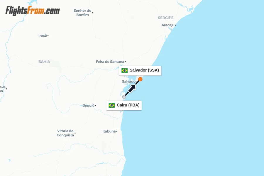 Flights from Cairu to Salvador route map