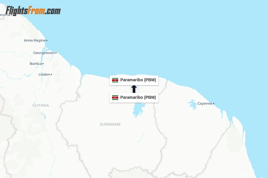 Flights from Paramaribo to Paramaribo route map