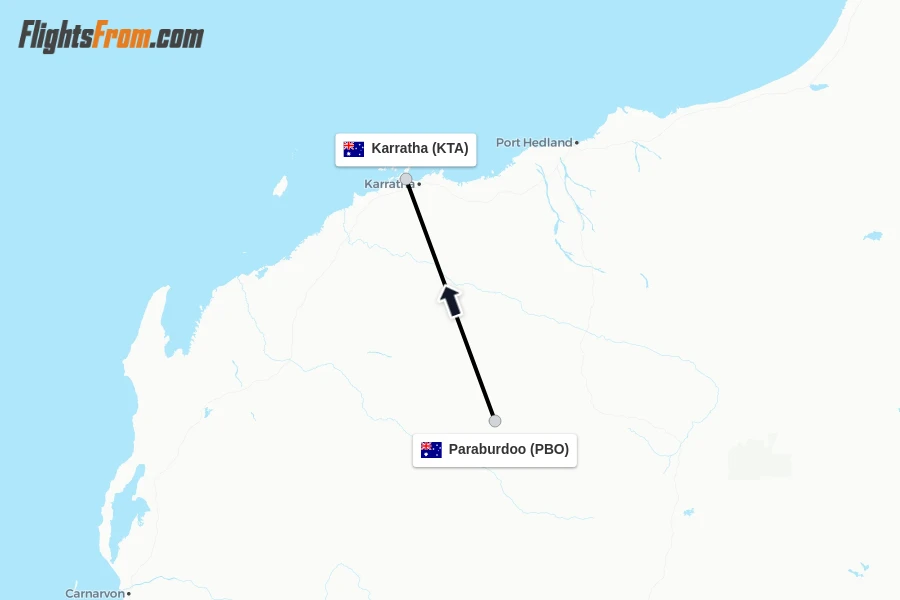 Flights from Paraburdoo to Karratha route map