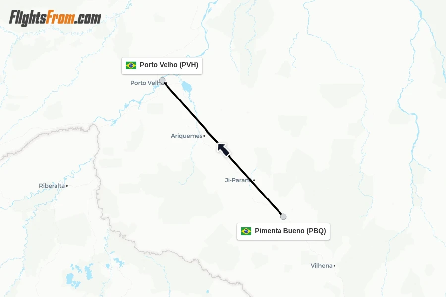 Flights from Pimenta Bueno to Porto Velho route map