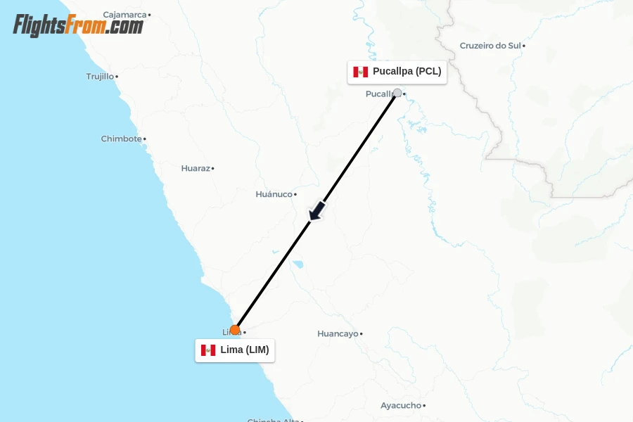 Flights from Pucallpa to Lima route map