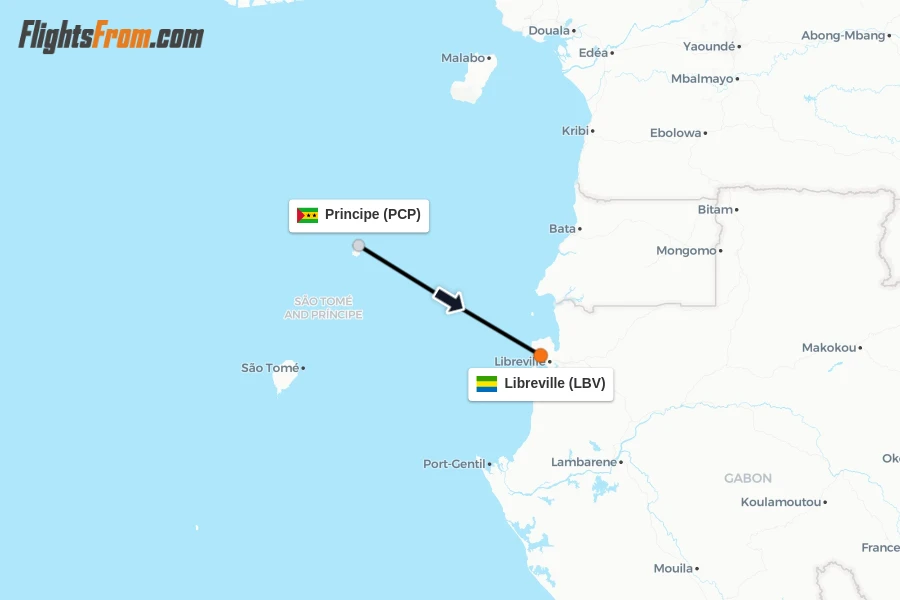 Flights from Principe to Libreville route map