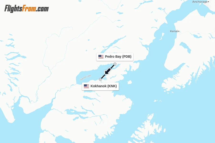 Flights from Pedro Bay to Kokhanok route map