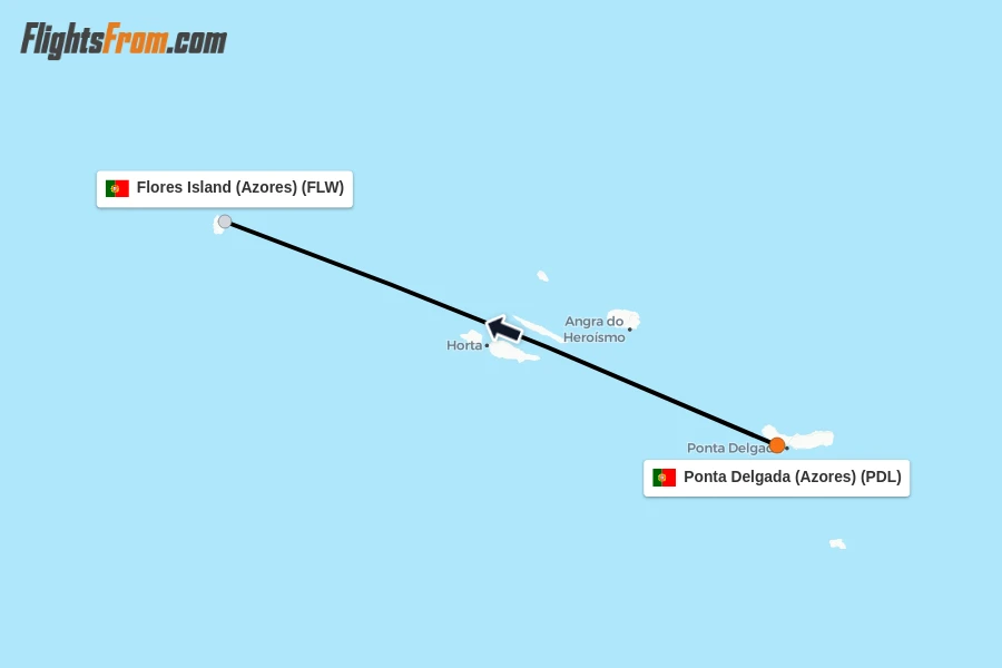Flights from Ponta Delgada (Azores) to Flores Island (Azores) route map