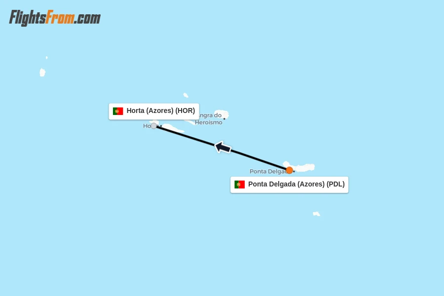 Flights from Ponta Delgada (Azores) to Horta (Azores) route map