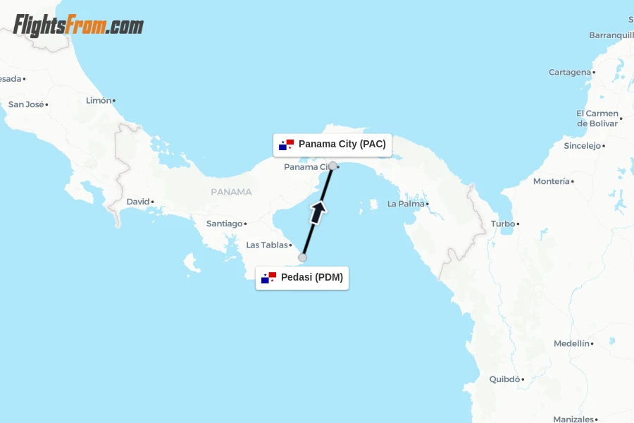 Flights from Pedasi to Panama City route map
