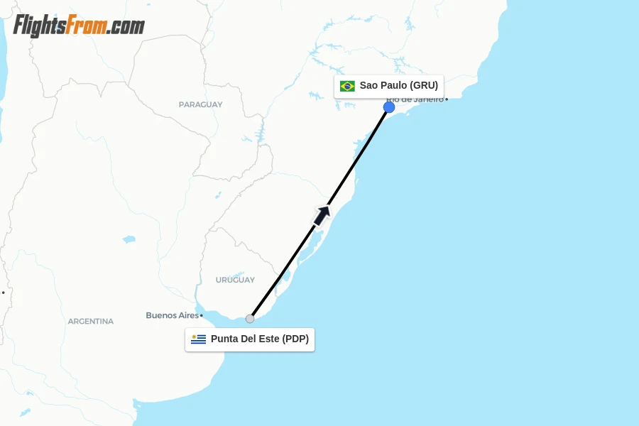 Flights from Punta Del Este to Sao Paulo route map