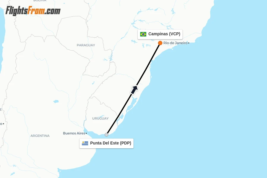 Flights from Punta Del Este to Campinas route map