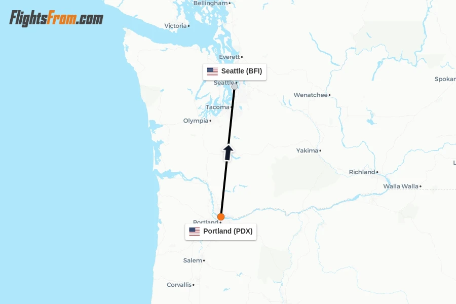 Flights from Portland to Seattle route map