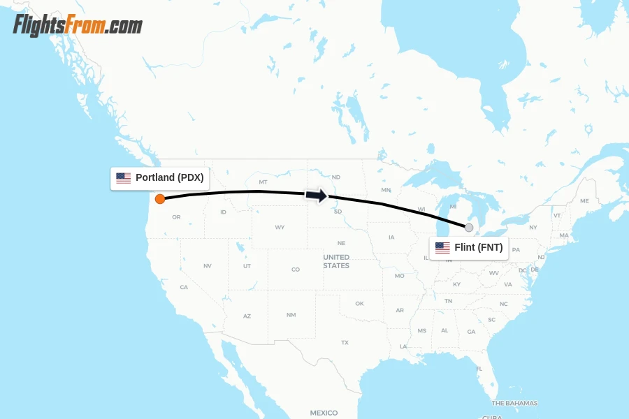 Flights from Portland to Flint route map