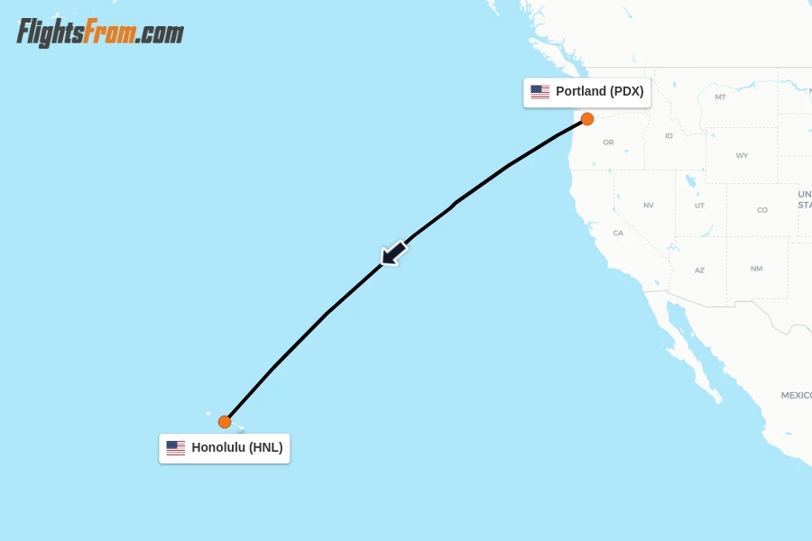 Flights from Portland to Honolulu route map