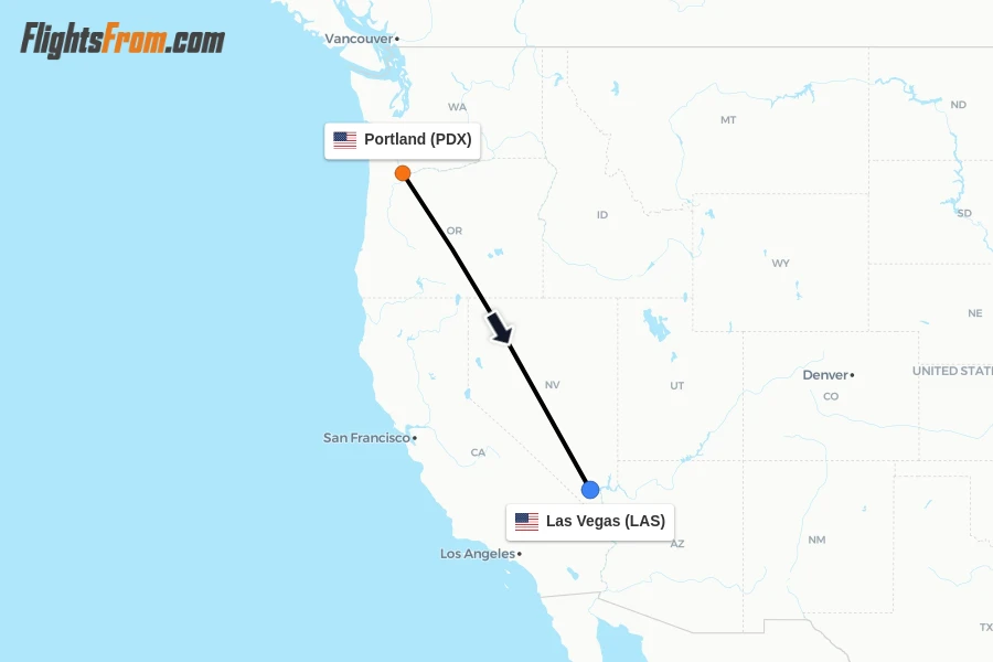 Flights from Portland to Las Vegas route map
