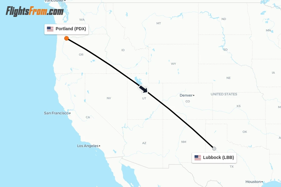Flights from Portland to Lubbock route map