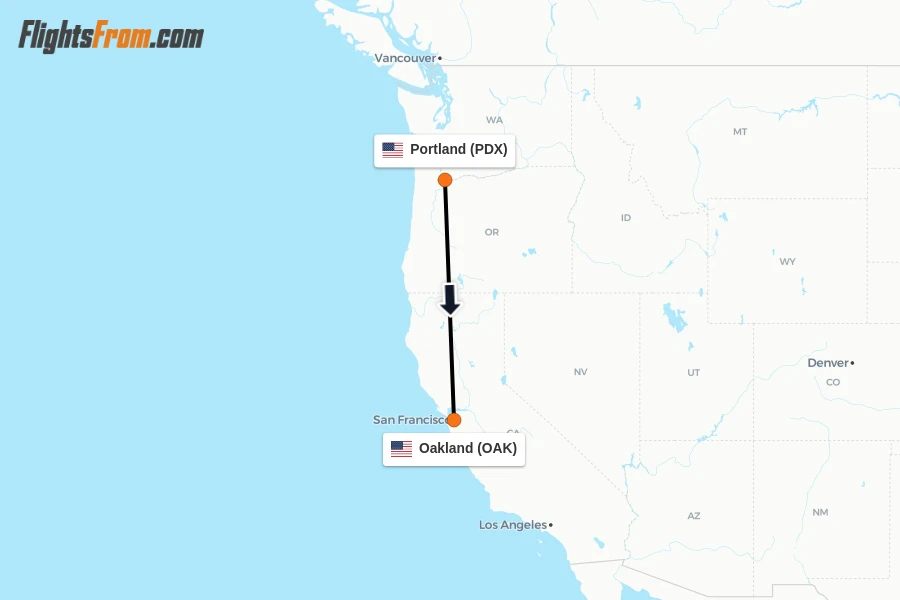 Flights from Portland to Oakland route map