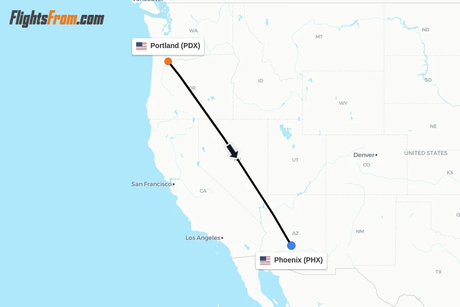 Flights from Portland to Phoenix route map