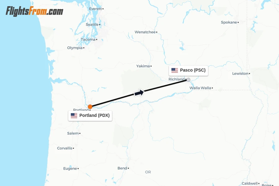 Flights from Portland to Pasco route map