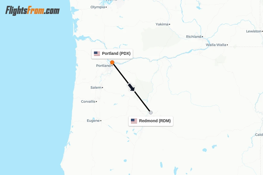 Flights from Portland to Redmond route map