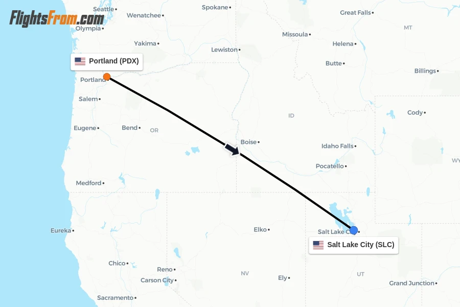 Flights from Portland to Salt Lake City route map