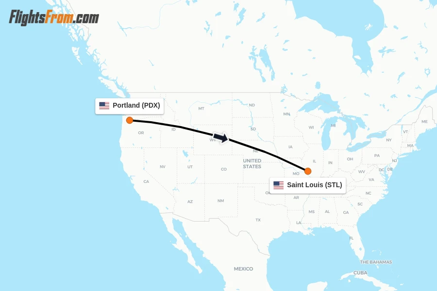 Flights from Portland to Saint Louis route map