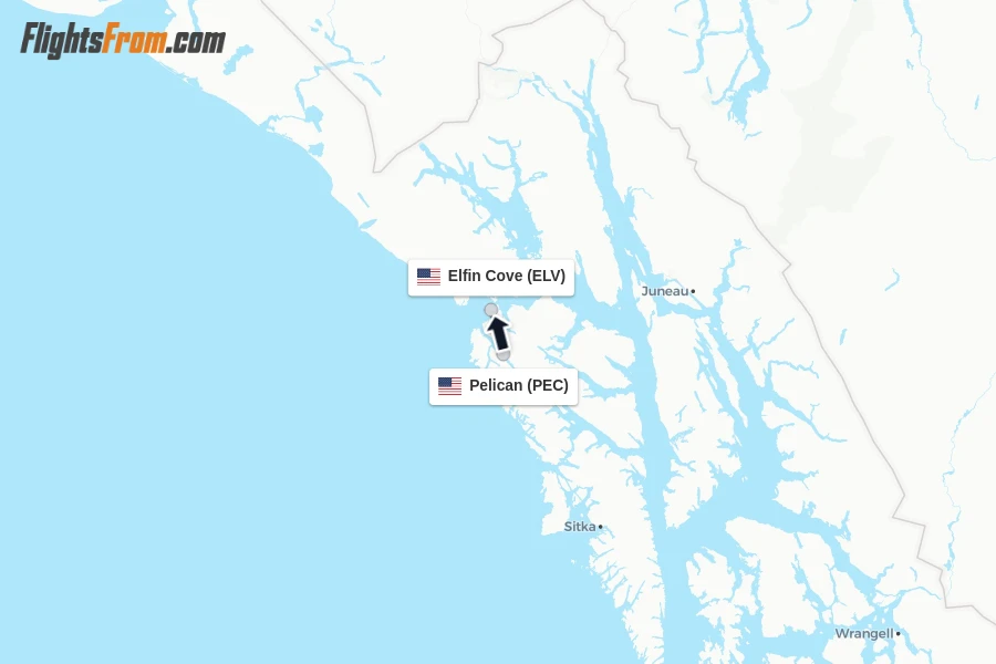 Flights from Pelican to Elfin Cove route map