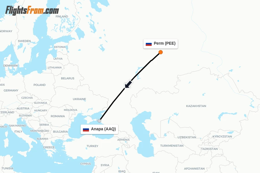 Flights from Perm to Anapa route map