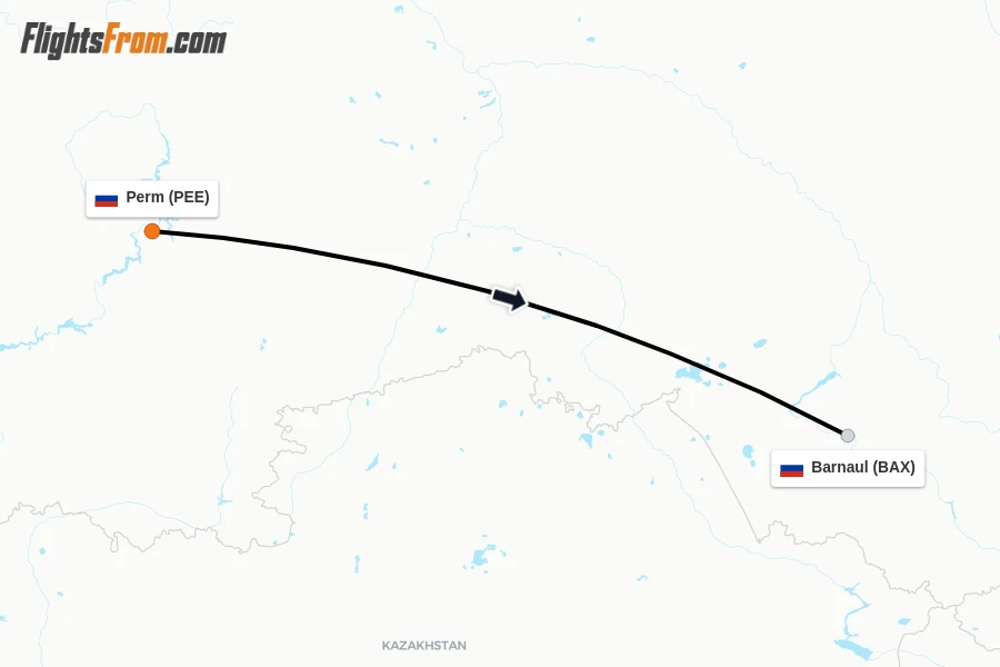 Flights from Perm to Barnaul route map