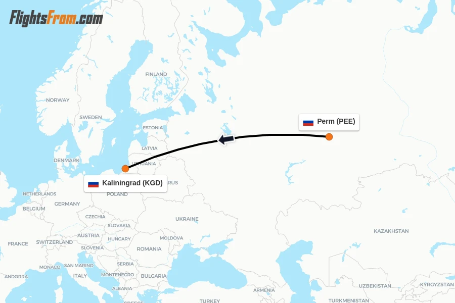 Flights from Perm to Kaliningrad route map