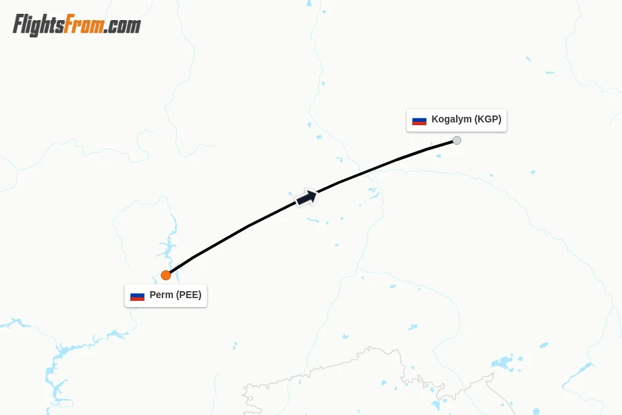 Flights from Perm to Kogalym route map