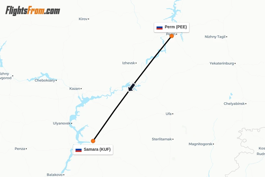 Flights from Perm to Samara route map