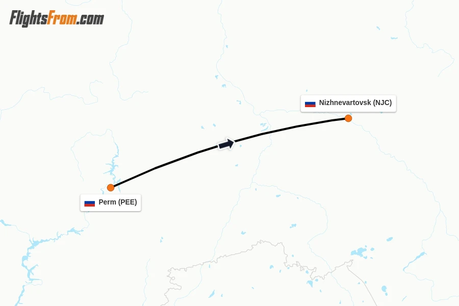 Flights from Perm to Nizhnevartovsk route map