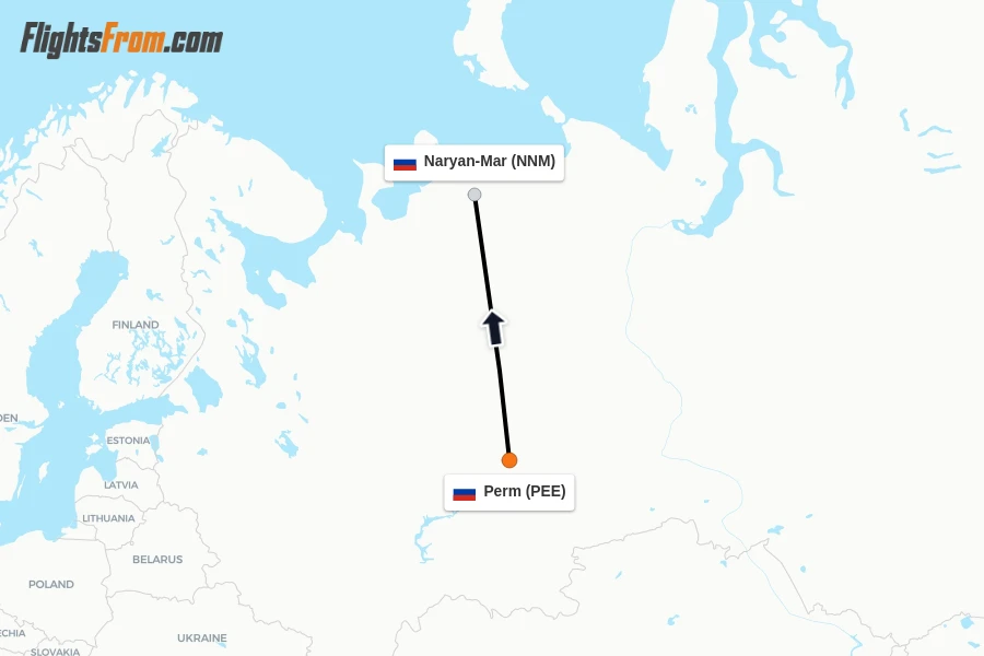 Flights from Perm to Naryan-Mar route map