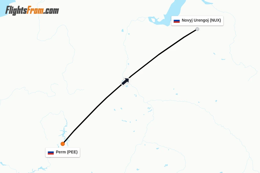 Flights from Perm to Novyj Urengoj route map