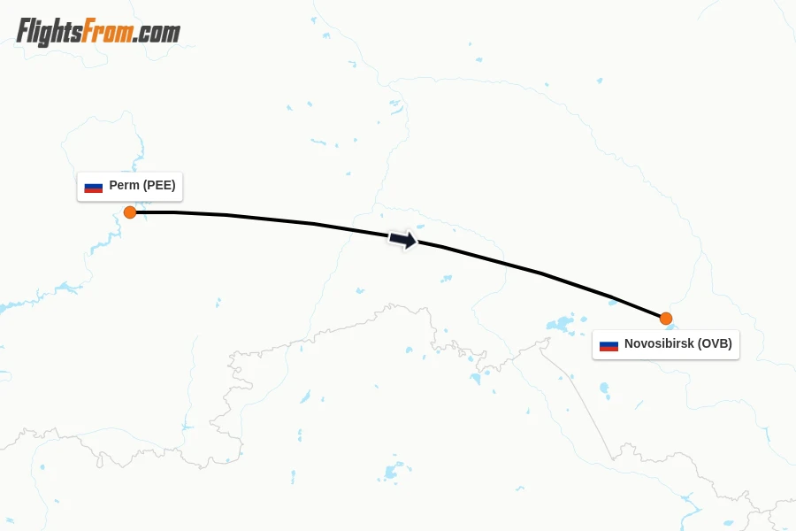 Flights from Perm to Novosibirsk route map