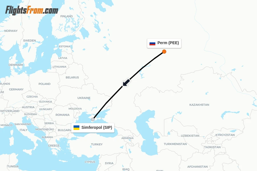 Flights from Perm to Simferopol route map