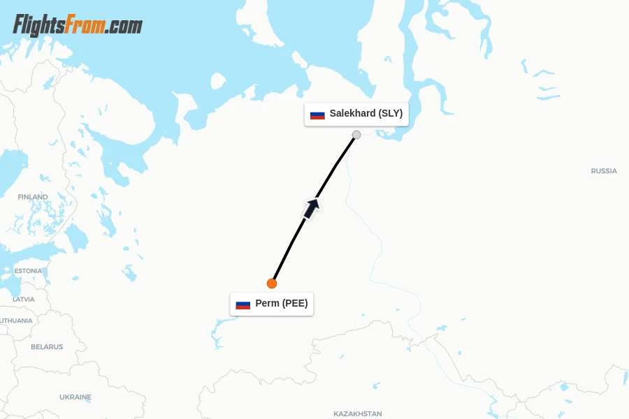 Flights from Perm to Salekhard route map