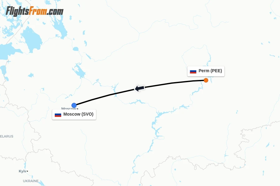 Flights from Perm to Moscow route map