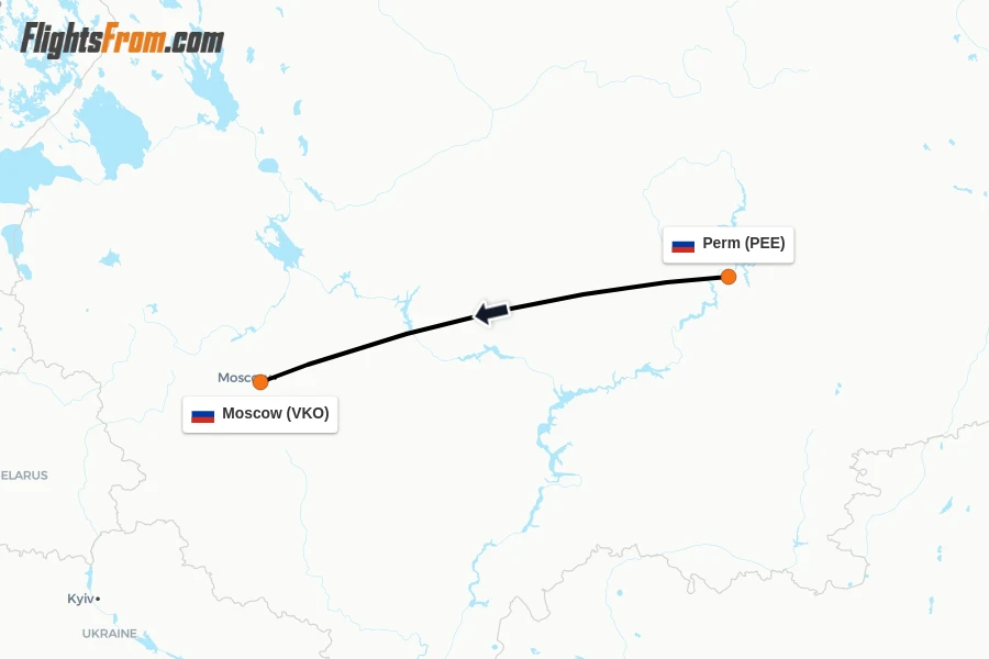 Flights from Perm to Moscow route map