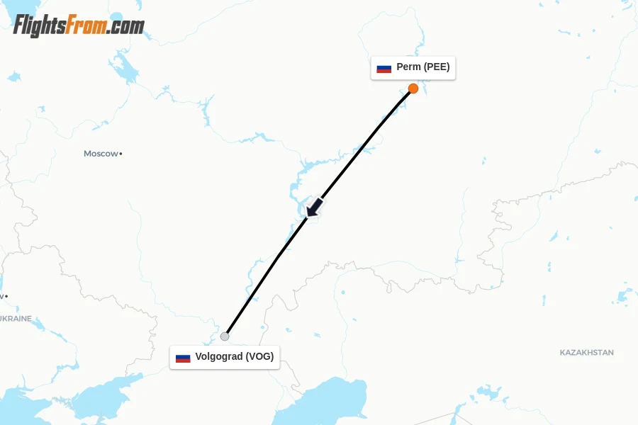 Flights from Perm to Volgograd route map