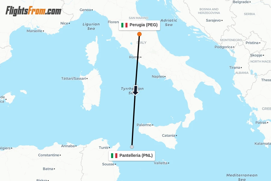 Flights from Perugia to Pantelleria route map