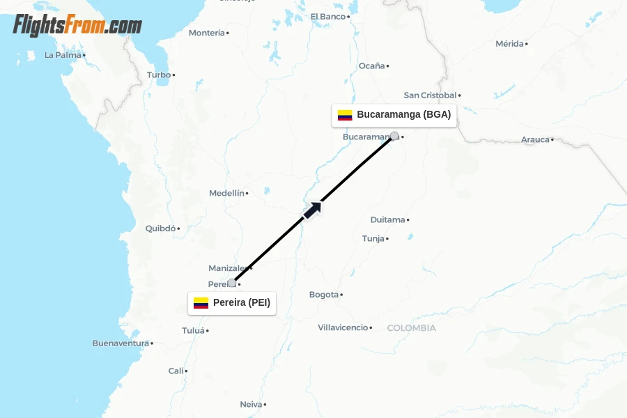 Flights from Pereira to Bucaramanga route map