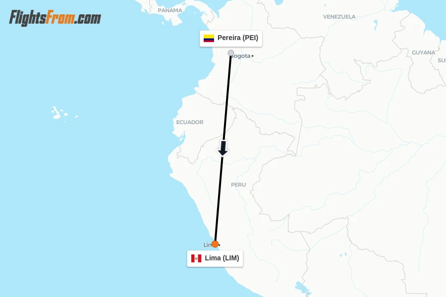 Flights from Pereira to Lima route map