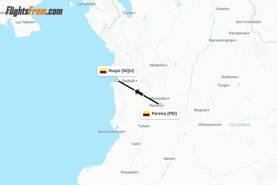 Flights from Pereira to Nuqui route map